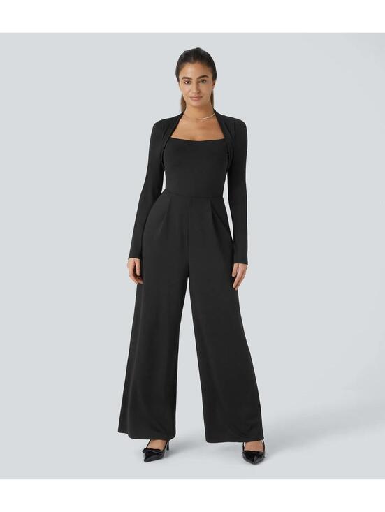 Halara Pants - NWT Halara Long Sleeve Wide Leg Black Jumpsuit Size Large